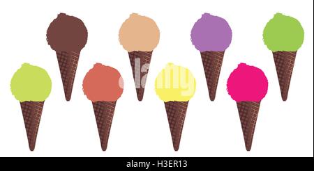 8 coni gelato su uno sfondo bianco Illustrazione Vettoriale