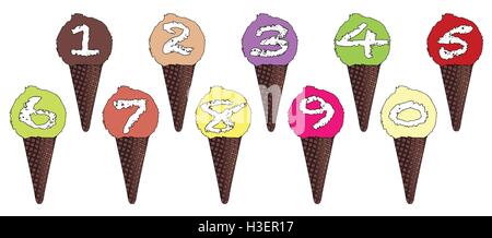 Numero coni gelato su uno sfondo bianco Illustrazione Vettoriale