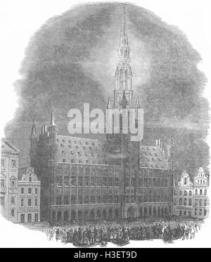 Belgio l' Hotel De Ville, Bruxelles, illuminato 1853. Illustrated London News Foto Stock