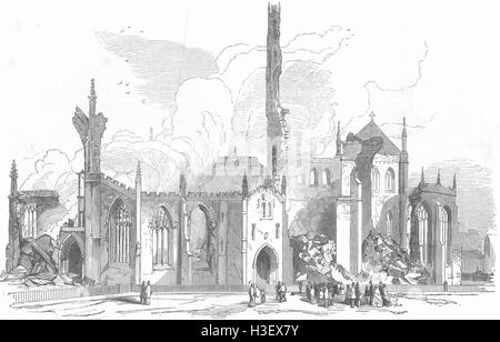 YORKS la chiesa di San Giorgio, Doncaster, bruciate 1853. Illustrated London News Foto Stock