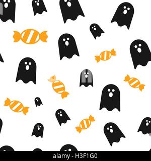 Ghost e candy seamless pattern sfondo, avvolgere della carta. Concetto di Halloween. Gli elementi di design della festa di Halloween. vector illustrat Illustrazione Vettoriale