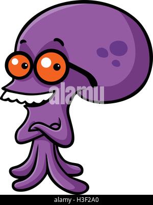 Nerd Smart sorridente Octopus vettore Cartoon Illustrazione Vettoriale