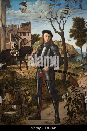 Vittore Carpaccio (ca.1465/67-1525/26), giovane cavaliere in un paesaggio, 1510. Foto Stock