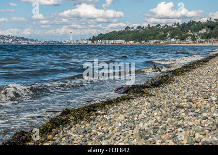 Spiaggia di Alki su un soleggiato giorno di giugno. Foto Stock