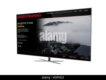 Eseguire il rendering di una moderna TV con smart tv mostra serioes on demand sito web. Il rendering 3d. Foto Stock