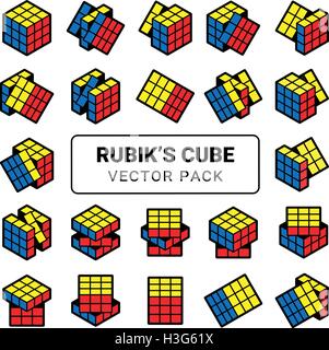 Questo vettore pack contiene illustrazione di un cubo di Rubik in diverse posizioni Illustrazione Vettoriale