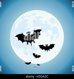Vector pipistrelli nella notte, scary vampiri del concetto della fauna selvatica Illustrazione Vettoriale
