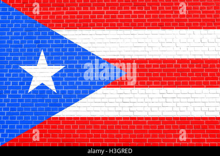 Il Puerto Rican nazionale bandiera ufficiale. Simbolo patriottico, banner, elemento dello sfondo. Bandiera di Puerto Rico su un muro di mattoni texture Foto Stock