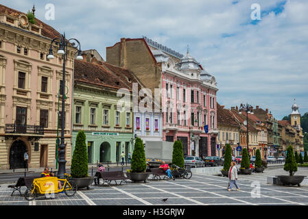 La Banca nazionale di Romania edificio a piazza del Consiglio in Brasov, Romania Foto Stock