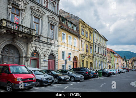 Tenement case a Castelului Street in Brasov, Romania Foto Stock