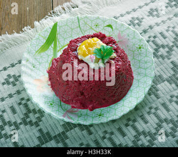 Tartare di barbabietola close up . Cucina francese Foto Stock