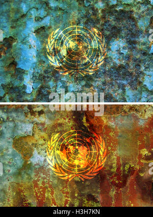 Alcuni molto vecchi grunge bandiera delle Nazioni Unite Foto Stock