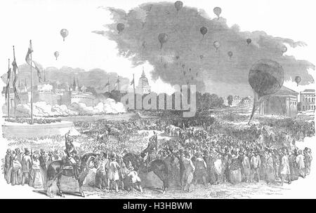 Parigi Champ De Mars-Balloon flottiglia 1854. Illustrated London News Foto Stock