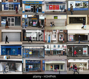 High Street malessere. Venti negozi vuoti o, nel caso di grandi successi nel processo di chiusura verso il basso al centro di Newbury. Foto Stock