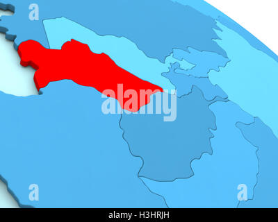 3D illustrazione del Turkmenistan evidenziati in colore rosso sul globo blu Foto Stock