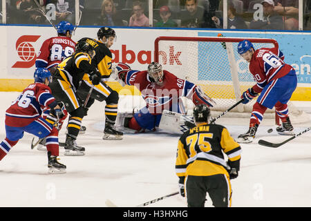 Azione di gioco tra Montreal Canadiens e i pinguini di Pittsburgh durante il 2016 NHL Rookie torneo sul Sett., 16, 2016 Foto Stock