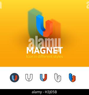 Icona del magnete in stile differente Illustrazione Vettoriale