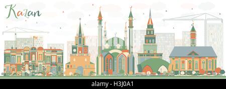 Abstract dello Skyline di Kazan con edifici di colore. Illustrazione Vettoriale. Viaggi di affari e di turismo con il concetto di architettura storica Illustrazione Vettoriale