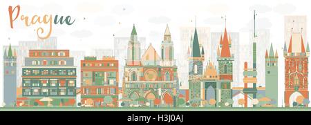 Abstract dello Skyline di Praga con edifici di colore. Illustrazione Vettoriale. Viaggi di affari e turismo Concept Illustrazione Vettoriale