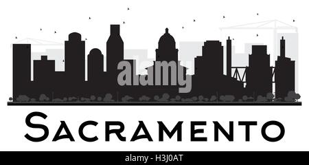 Sacramento dello skyline della città in bianco e nero la silhouette. Illustrazione Vettoriale. Piatto semplice concetto per il turismo presentazione, banner Illustrazione Vettoriale