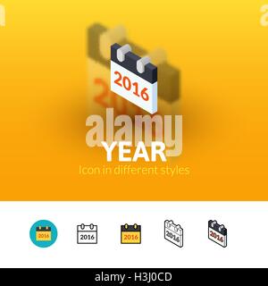 Icona di anno in stile differente Illustrazione Vettoriale