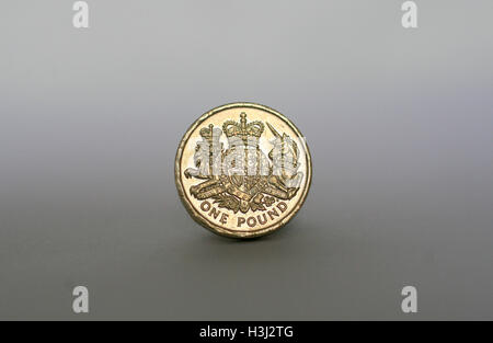 Uno britannico pound coin è visto in uno studio fotografico, a Londra, in Gran Bretagna il 9 ottobre 2016. Foto Stock