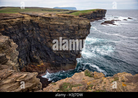 Le scogliere di Yesnaby sulla terraferma e Isole Orcadi Scozia, Regno Unito Foto Stock