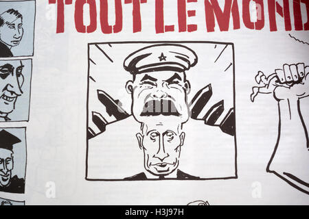 Vignetta satirica riflettendo Vladimir Putin il rammarico per il crollo della ex Unione Sovietica, Charlie Hebdo magazine Foto Stock