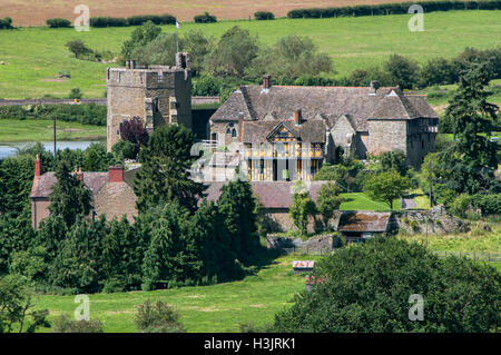 Stokesay castello fortificato del XIII secolo Manor House, craven arms, vicino a Ludlow, Shropshire, Inghilterra, Regno Unito Foto Stock