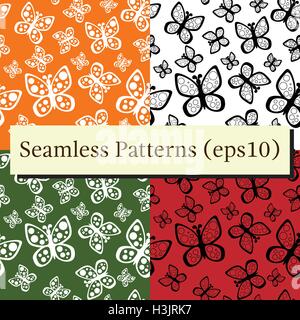Bellissime farfalle seamless pattern impostato in diversi colori. Illustrazione Vettoriale