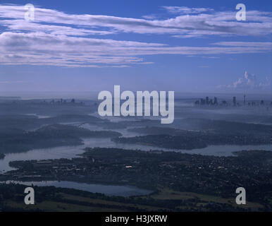 Lo smog avvolgente di Sydney. Foto Stock