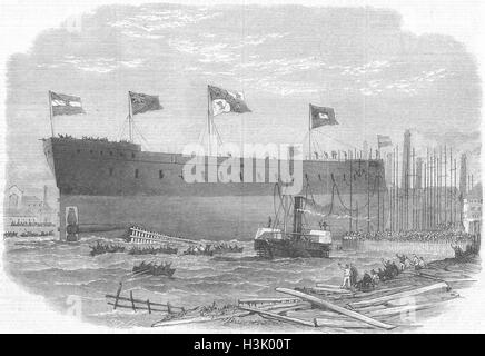 Spagna Victoria lancio, corazzata, regina di Blackwall 1865. Illustrated London News Foto Stock