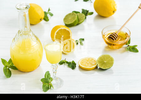 Italiano tradizionale liquore limoncello con il limone Foto Stock