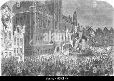 Bruxelles in un concerto nella piazza del mercato di fronte all'Hotel De Ville 1859. Illustrato News del mondo Foto Stock