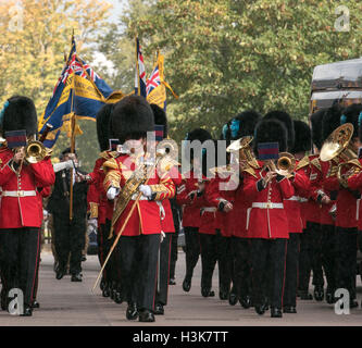 Brentwood, Essex, 9 ottobre 2016, irlandese Guardie conduce a banda 124 Squadrone di trasporto per una libertà di entrata marzo in Brentwood, Essex Credit: Ian Davidson/Alamy Live News Foto Stock