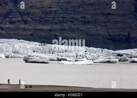 I turisti a Skaftafell ghiacciaio Vatnajokull parco nazionale in Islanda Foto Stock