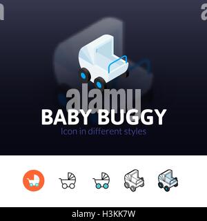Baby buggy icona in stile differente Illustrazione Vettoriale