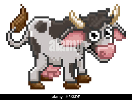 Arte pixel a 8 bit Cartoon carino cow farm carattere animale Foto Stock