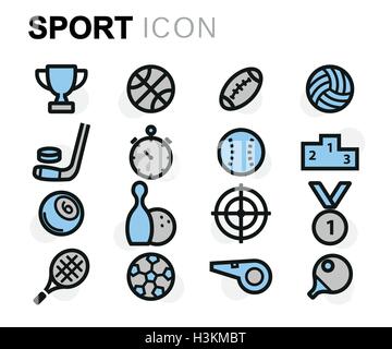 Vettore di linea piana sport set di icone su sfondo bianco Illustrazione Vettoriale