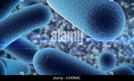 3D rendering di batteri al microscopio Foto Stock