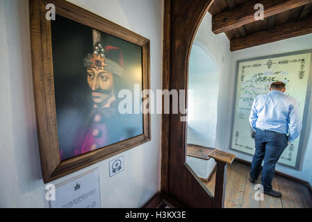 Ritratto di Vlad l'Impalatore nel Castello di Bran, Romania chiamato Castello di Dracula, casa del carattere di titolo in Bram Stoker's 'Dracula' Foto Stock