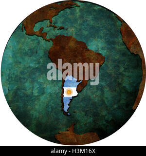 Bandiera dell'argentina sulla mappa del globo terrestre Foto Stock