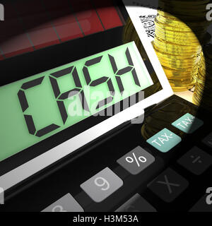 Contanti calcolato mostra denaro guadagnare e spendere Foto Stock