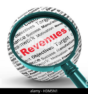Lente di ingrandimento di ricavi definizioni mostra la crescita finanziaria o di migliorare Foto Stock