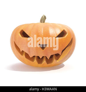 Scary Jack O Lanterna Zucca di Halloween isolato su bianco. Il rendering 3D Foto Stock