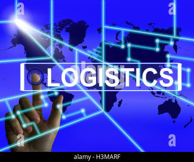 Logistica schermo indica le strategie di logistica e Internation Foto Stock