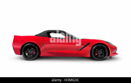 Licenza e stampe a MaximImages.com - Red 2016 Chevrolet Corvette Stingray Z51 Convertible Luxury sports car vista laterale isolata su sfondo bianco Foto Stock