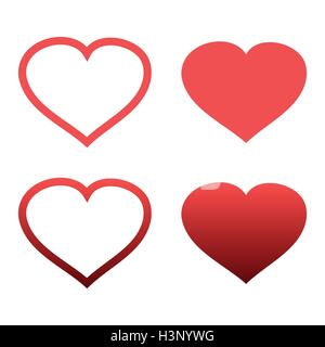 Astratto diverso cuore rosso set di icone su sfondo bianco Illustrazione Vettoriale
