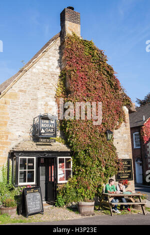 Coperto di edera parete della storica Royal Oak pub di Cerne Abbas village,Dorset.in Inghilterra. Foto Stock