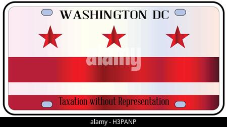 Washington DC membro la targa con i colori della bandiera di stato con icone su sfondo bianco Illustrazione Vettoriale